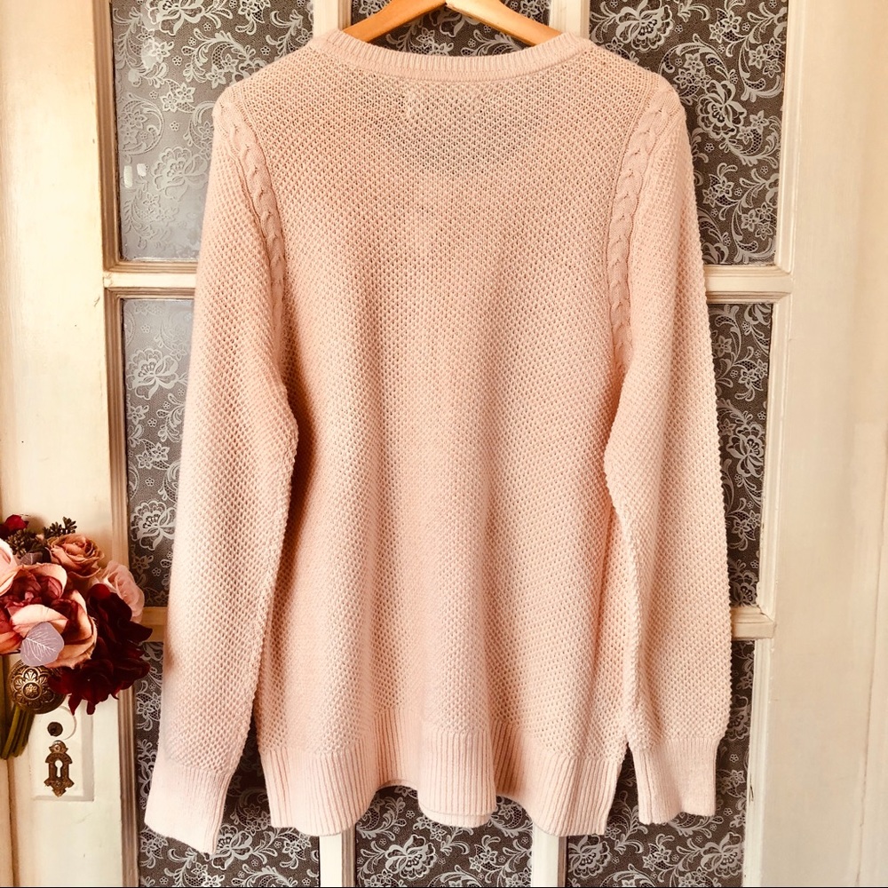 LOFT Pink Cable Knit Trim Sweater - Picture 5 of 6